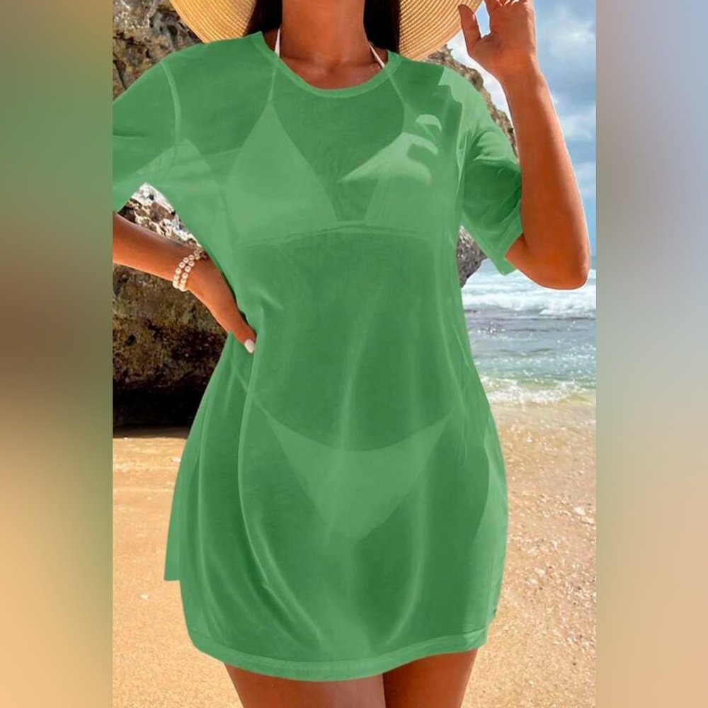 SHEIN Women’s Swim Coverup, FUN Green Color NWOT
